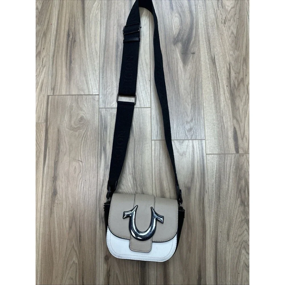 true religion Brown White Black Mini Crossbody Saddle Bag